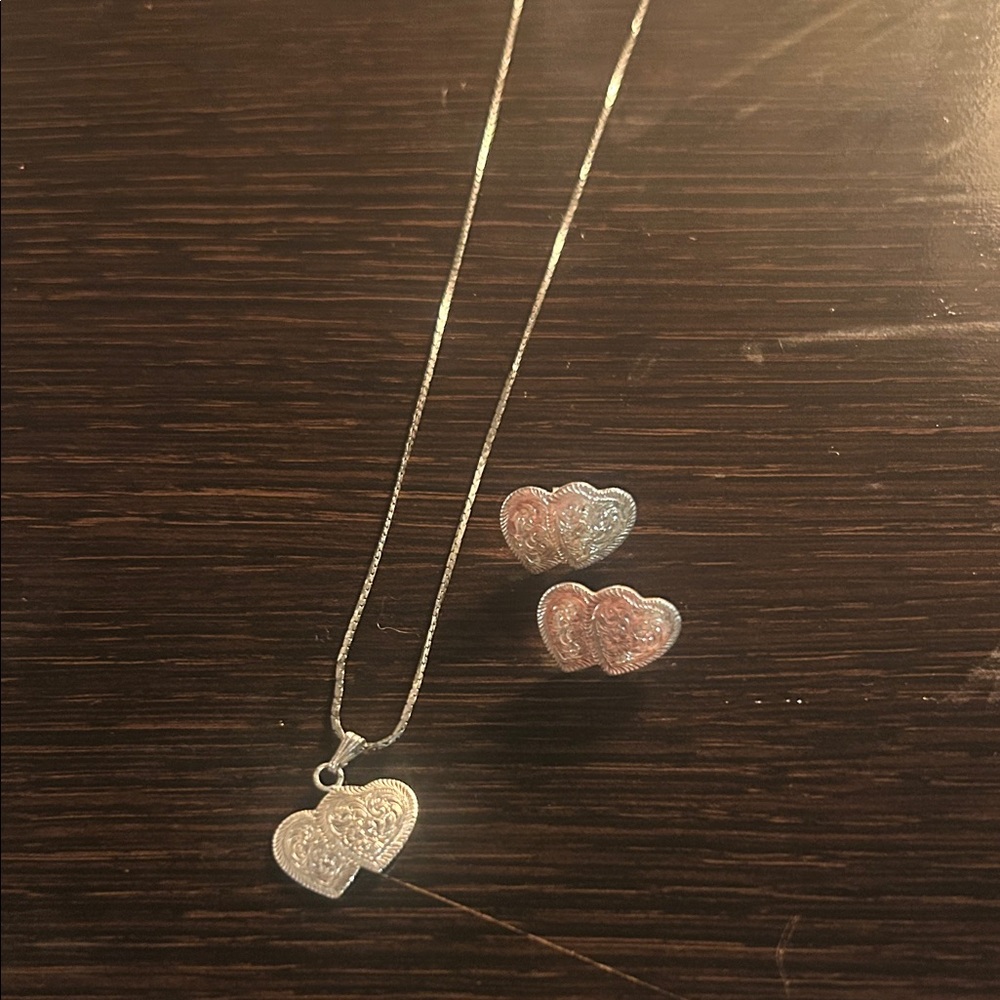 Elegant Silver Heart Necklace and Earring Set